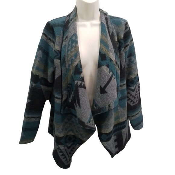 Aztec Geometric Pattern Open Wool Cardigan - Picture 13 of 13